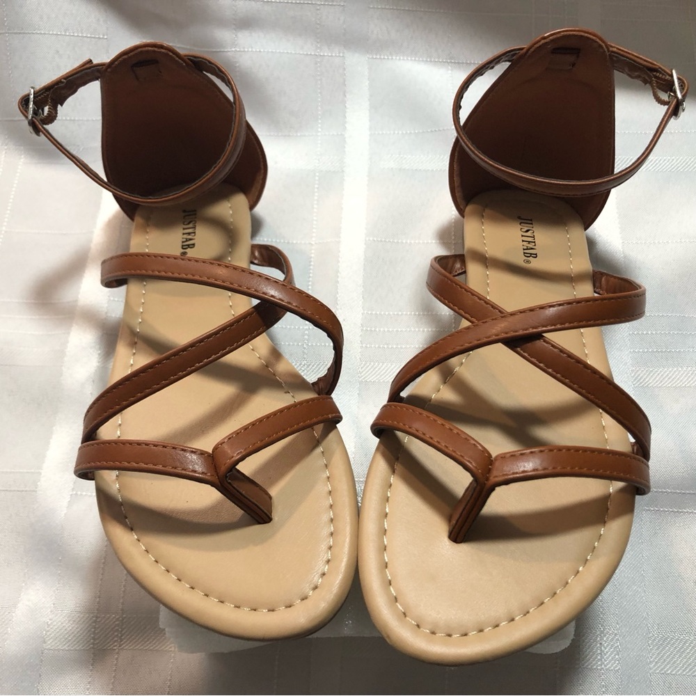 Like New Justfab Brown Strappy Ankle-Sling Sandals